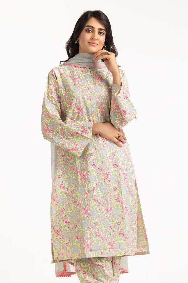 UAE -Rozana Lawn Block Printed Shirt And Trouser With Chiffon Dupatta WGK-CMS-SP-2166