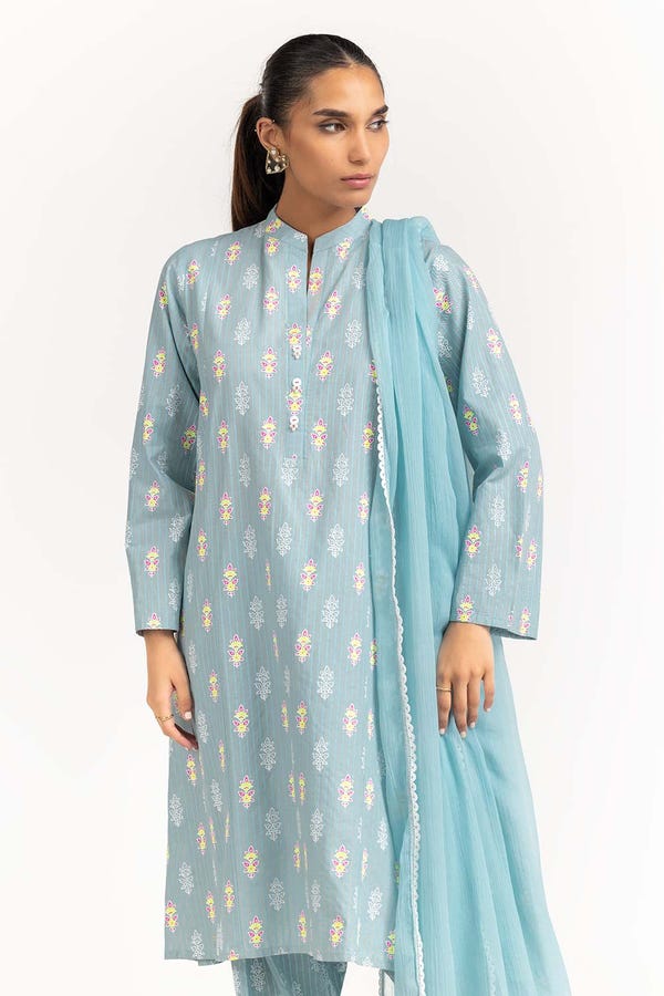 UAE -Lawn Block Print Shirt And Trouser With Chiffon Dupatta WGK-CMS-SP-2169