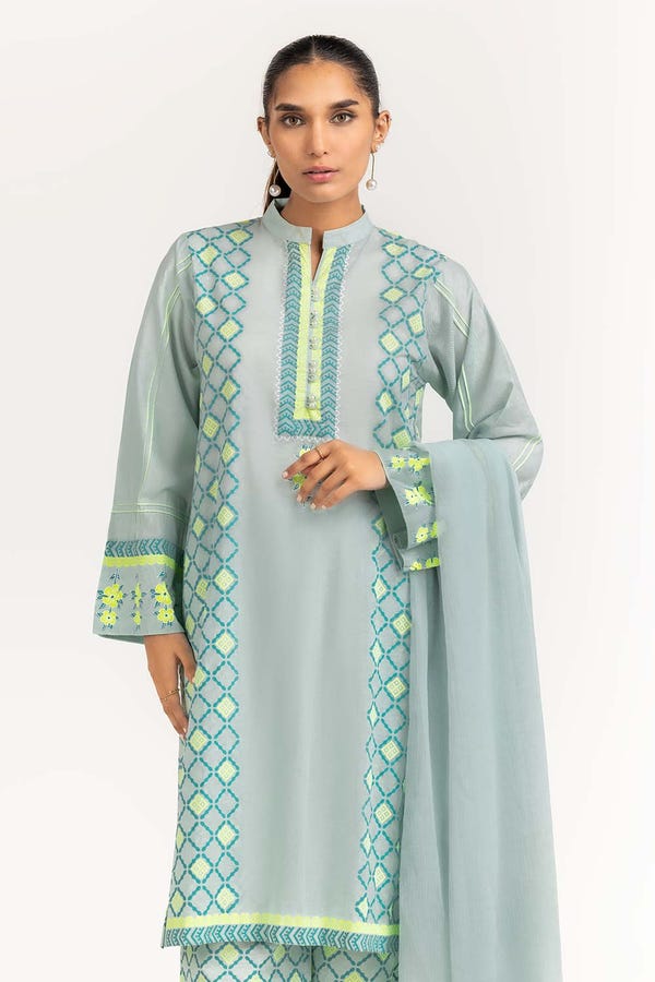 UAE -Lawn Block Print Shirt And Trouser With Chiffon Dupatta WGK-CMS-SP-2173