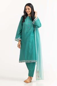 UAE -Tehwaar Lurax Dobby Dyed Embroidered Shirt And Trouser With Dupatta WGK-DBS-DE-2151