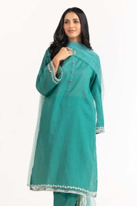 UAE -Tehwaar Lurax Dobby Dyed Embroidered Shirt And Trouser With Dupatta WGK-DBS-DE-2151