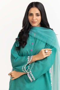 UAE -Tehwaar Lurax Dobby Dyed Embroidered Shirt And Trouser With Dupatta WGK-DBS-DE-2151