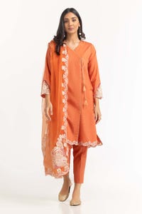 UAE -Tehwaar Lurax Dobby Dyed Embroidered Shirt And Trouser With Dupatta WGK-DBS-DE-2153