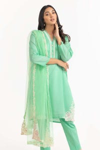 UAE -Tehwaar Lurax Dobby Dyed Embroidered Shirt And Trouser With Dupatta WGK-DBS-DE-2154