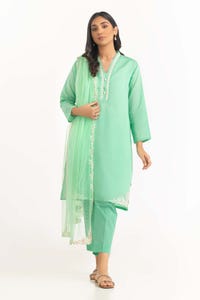 UAE -Tehwaar Lurax Dobby Dyed Embroidered Shirt And Trouser With Dupatta WGK-DBS-DE-2154