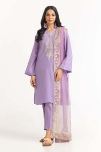 UAE -Tehwaar Lurax Dobby Dyed Embroidered Shirt And Trouser With Dupatta WGK-DBS-DE-2155