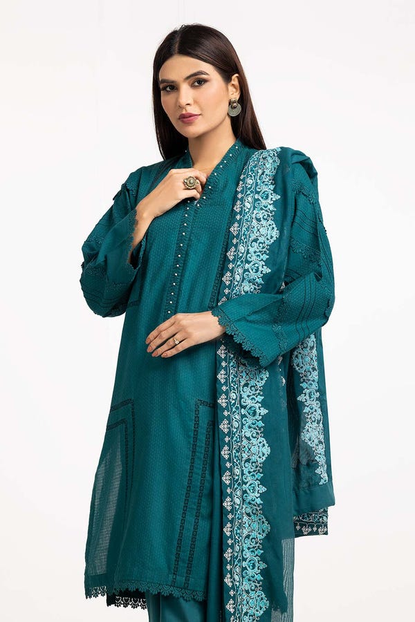UAE -Dobby Dyed Shirt And Trouser With Embroidered Dupatta WGK-DBS-DE-2187
