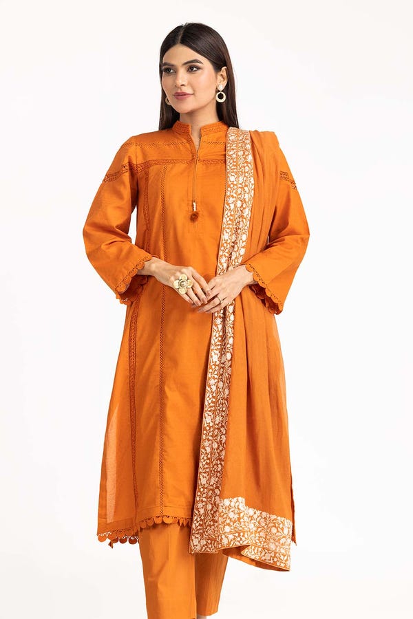 UAE -Dobby Dyed Shirt And Trouser With Embroidered Dupatta WGK-DBS-DE-2190