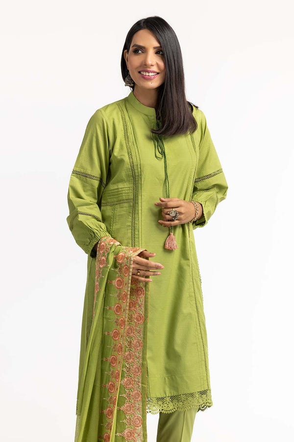 UAE -Dobby Dyed Shirt And Trouser With Embroidered Dupatta WGK-DBS-DE-2191