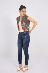 UAE -Denim Dyed Embroidered Waistcoat WGK-DNW-DE-1695