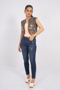 UAE -Denim Dyed Embroidered Waistcoat WGK-DNW-DE-1695