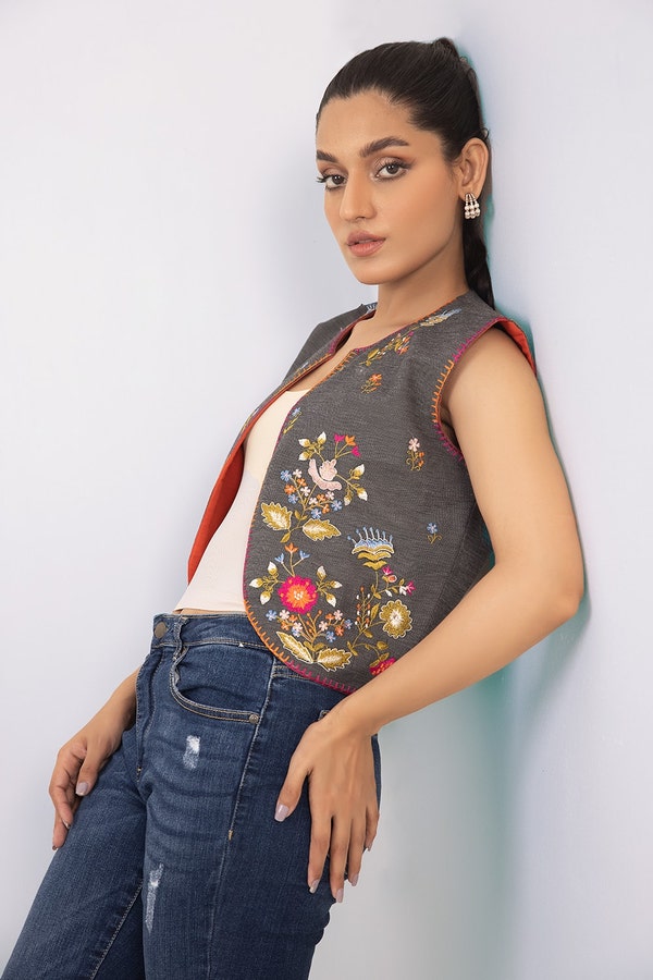 UAE -Denim Dyed Embroidered Waistcoat WGK-DNW-DE-1695