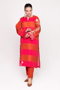 UAE -Needle Craft Raw Silk Printed Embroidered Shirt WGK-RSS-PE-2090