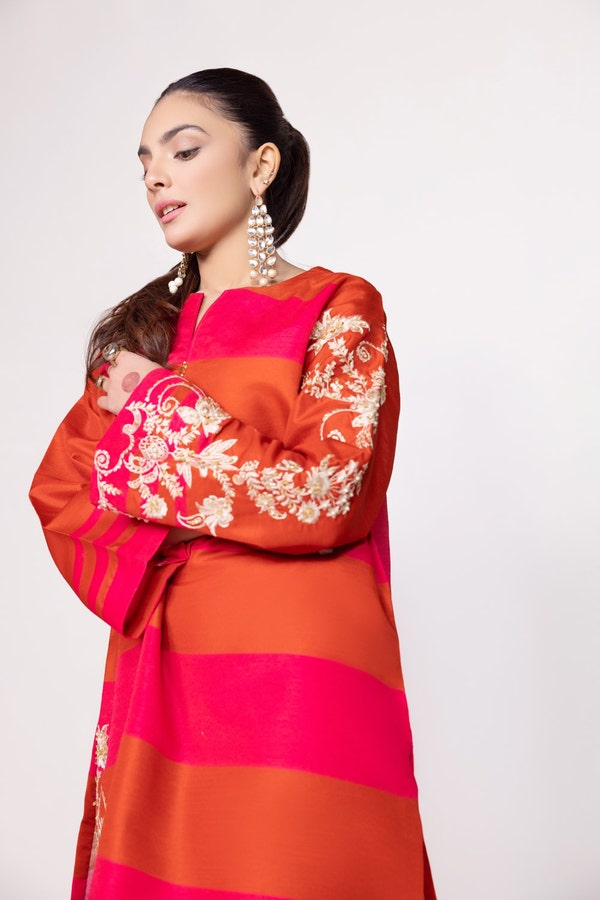 UAE -Needle Craft Raw Silk Printed Embroidered Shirt WGK-RSS-PE-2090