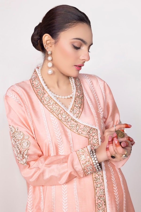 UAE -Tehwaar Raw Silk Block Printed Shirt And Trouser WGK-RSS-SP-2224