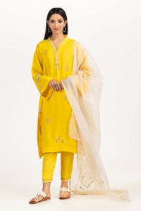 UAE -Needle Craft Raw Silk Embroidered Shirt And Trouser With Dupatta WGK-RSW-PE-1796