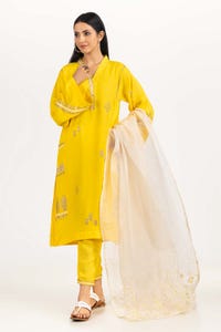 UAE -Needle Craft Raw Silk Embroidered Shirt And Trouser With Dupatta WGK-RSW-PE-1796