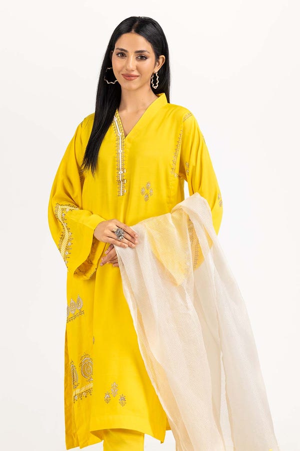 UAE -Needle Craft Raw Silk Embroidered Shirt And Trouser With Dupatta WGK-RSW-PE-1796