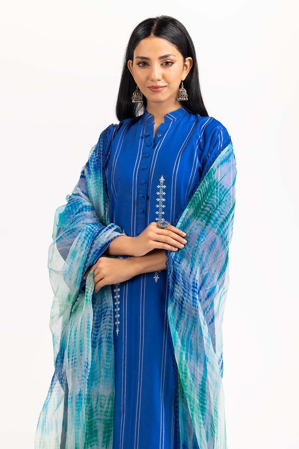 UAE -Har Roz Yarn Dyed Embroidered Shirt And Trouser with Printed Dupatta WGK-YDS-PE-2240