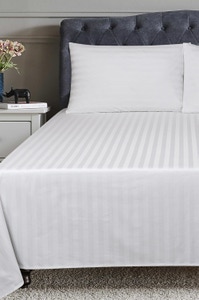 UAE -White Stripe Satin T-250 Bed Sheet Set 22B