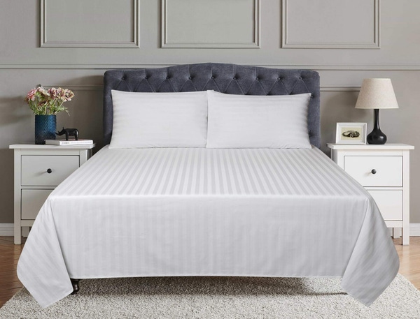 UAE -White Stripe Satin T-250 Bed Sheet Set 22B
