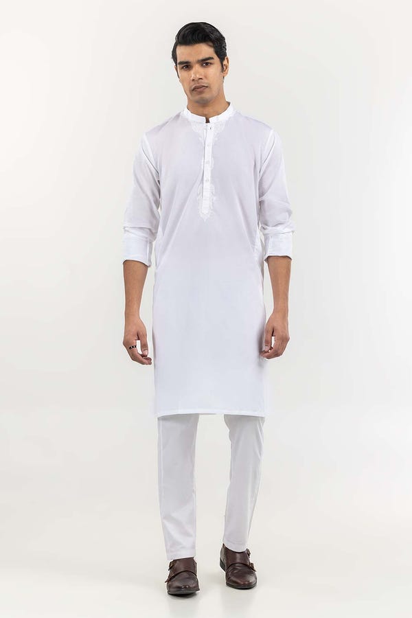 UAE -White Basic Kurta KR-EMB22-006