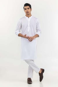 UAE -White Basic Kurta KR-EMB22-006