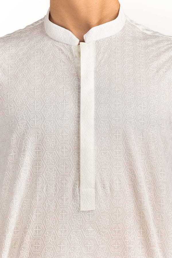 UAE -White Embroidered Kurta KR-EMB23-019