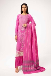 UAE -3 Piece Unstitched Lacquer Printed Stripe Karandi Suit with Yarn Dyed Dupatta YD-42001