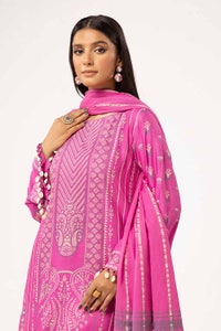 UAE -3 Piece Unstitched Lacquer Printed Stripe Karandi Suit with Yarn Dyed Dupatta YD-42001